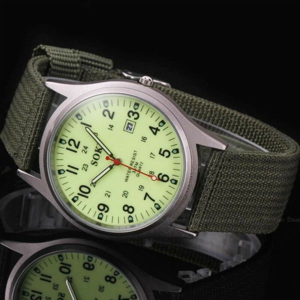 

military army mens date canvas strap analog quartz sport wrist watch gift