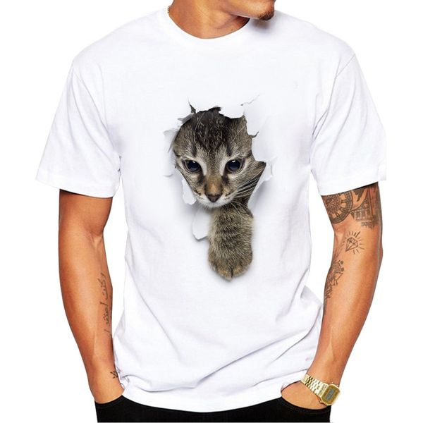 

3d cat pattern print men's t-shirt cartoon t-shirts casual sports t-shirt summer 100% cotton t-shirt, White;black