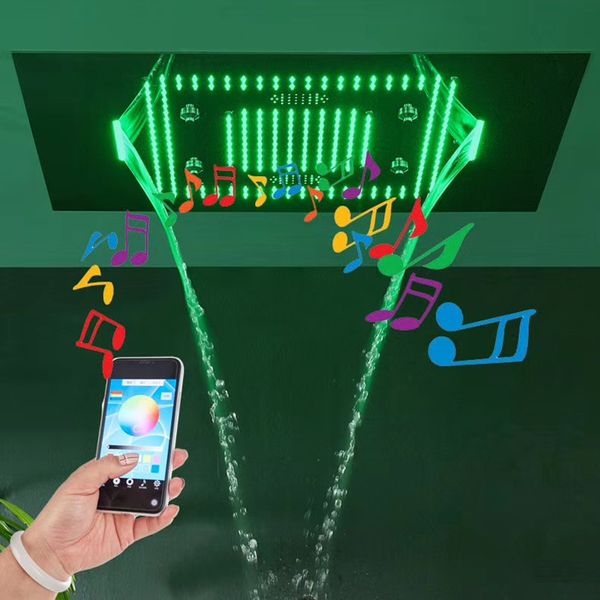 

bluetooth music led light shower head rainfall waterfall shower heads bathroom spray massage ceiling mounted showers 60*80cm