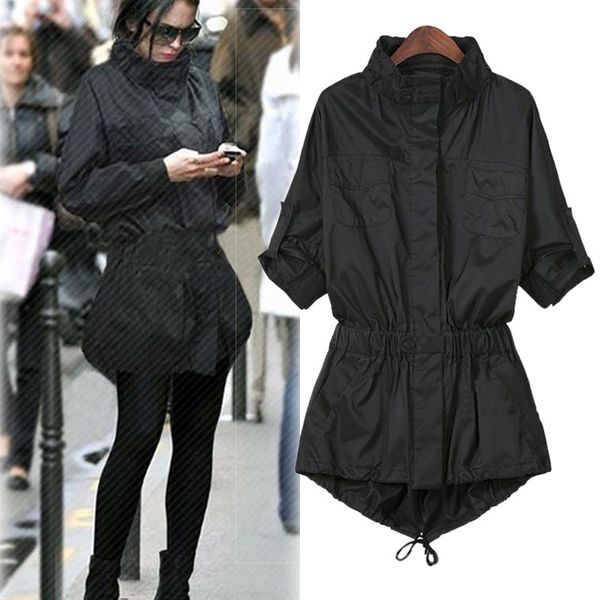 

autumn women trench coat long-sleeved stand collar medium long outerwear windbreaker female plus size basic coat plus size, Tan;black