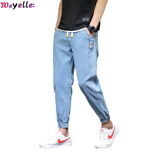 

autumn and winter jeans men's stretch denim fashion blue jeans slim straight hip hop frayed denim trousers high quality