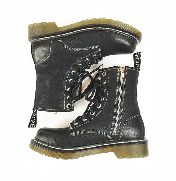 

real quality slim fit genuine leather women boots spring autumn martin boots martens round toe full grain leather ankle boots shoe factory, Black