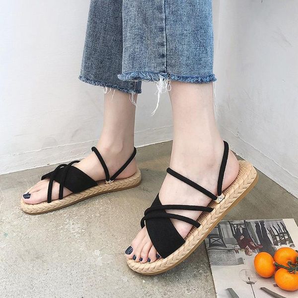 

fashion ladies elegant sansals summer pure color flat heel slippers shoes woman casual sandals women shoes sandalia feminina, Black