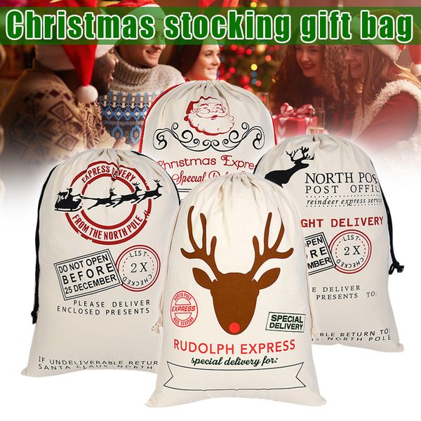

5pcs christmas bags printed xmas novelty bag with drawstring sack decoration jan88