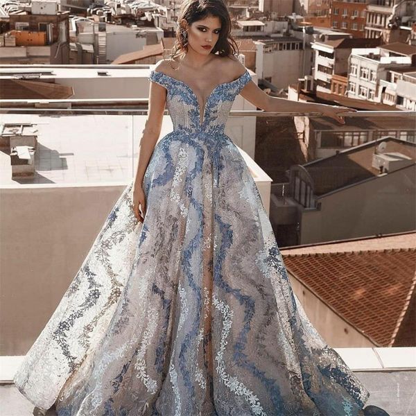 

2020 off shoulder prom dresses saudi arabic lace appliques tulle vntage evening gowns custom made runway fashion, Black