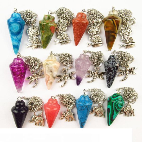 

min.order 10$ mix) beautiful 12pcs lot wholesale mixed natural stone pendulum pendant beads bb23 mx190730, Silver