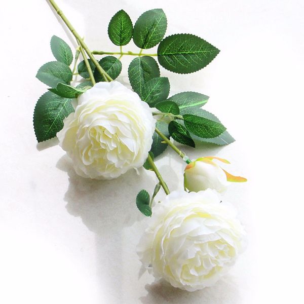 

3 heads silk peony artificial flowers branch with leaves imitation european peony fake flores for home l wedding decor a0445