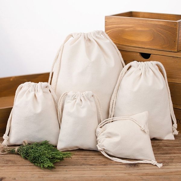 

drawstring pouch bags canvas cotton reusable shopping bag party candy favor sack cotton gift packaging storage bags dhl an2027