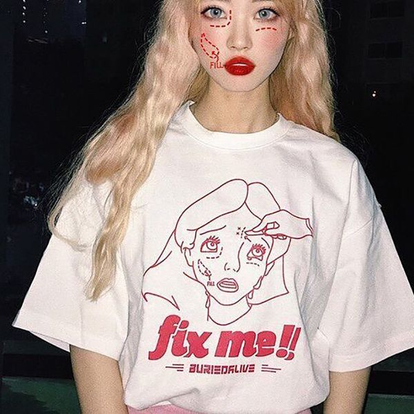 

instagram пародия лета 2020 года харадзюку печатных футболка с круглым вырезом и короткими рукавами, White