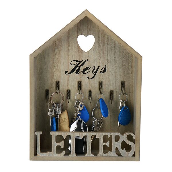 

key holder storage portable letter rack cottage home office wall mounted organizer 8 hooks vintage wooden hanger decoration