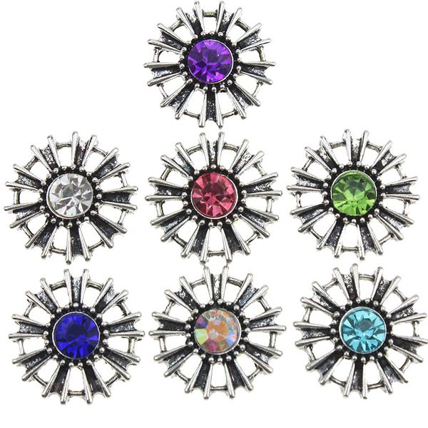 

10pcs/lot 18mm snap jewelry rhinestone vintage flower metal snap buttons fit bracelet bangles necklaces for women, Golden;silver