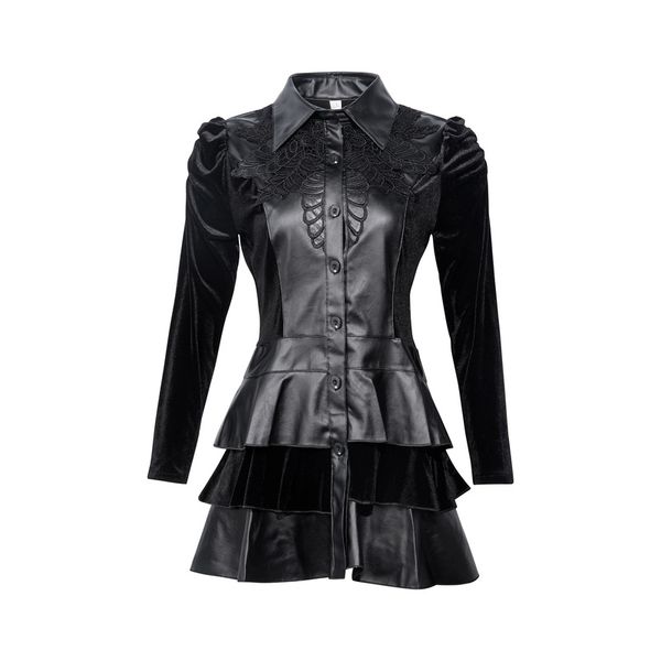 

4xl autumn winter pu leather black jacket women long-sleeve thin long outerwear casual turn-down collar slim coat
