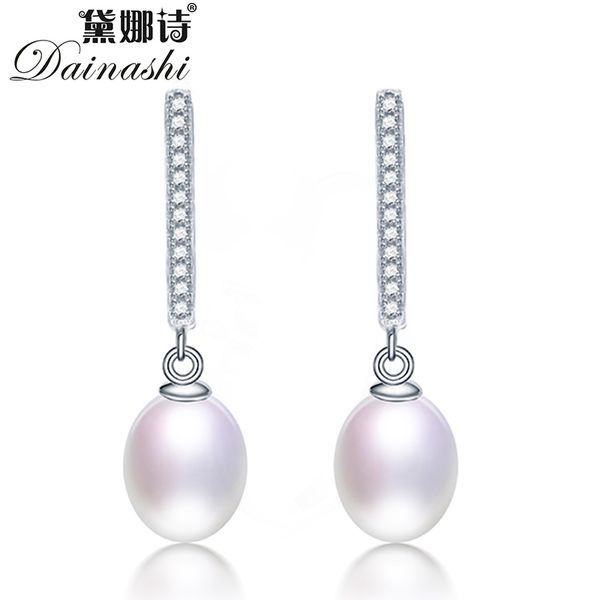 

dainashi 100% genuine natural freshwater oval pearl dangle earrings fashion 925 sterling silver zircon drop earrings for women, Golden;silver