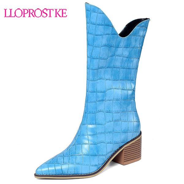 

lloprost ke women's mid calf boots 2019 autumn and winter new fashion pointed high-heeled large size 40-43 half boots h641, Black