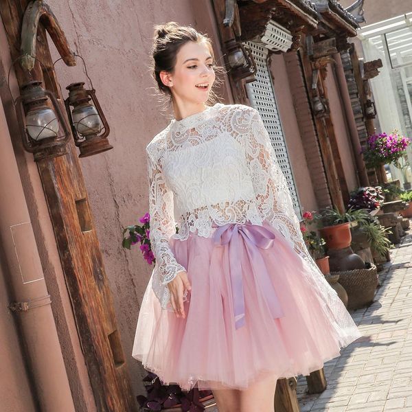 

women's high waist princess tulle skirt dance petticoat a-line wedding party tutu 7 layers midi lolita faldas saia, Black;gray