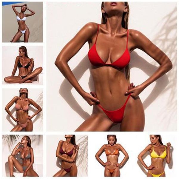 

beach wear bathing suits for women breathable sunmmer bikini set two piece swimsuits polyester swimwear thin solid color, White;black