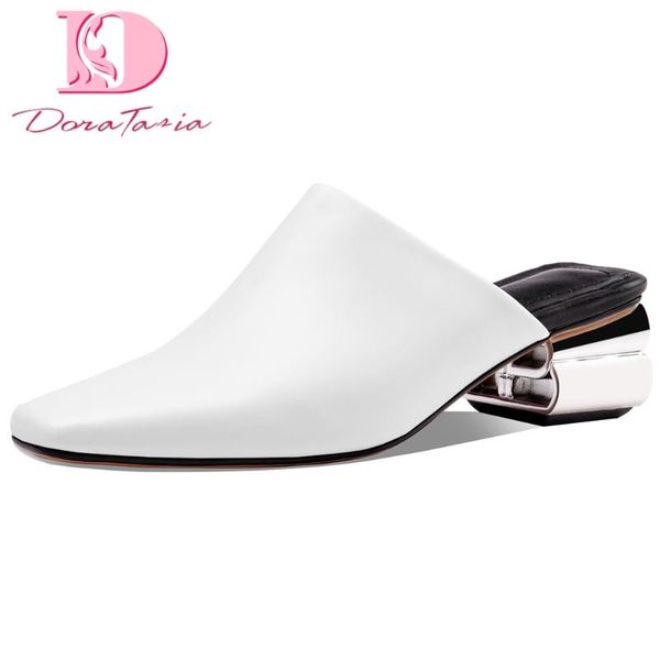 

doratasia 2020 fashion big size 43 square heels genuine leather summer shoes women sandals mules pumps, Black