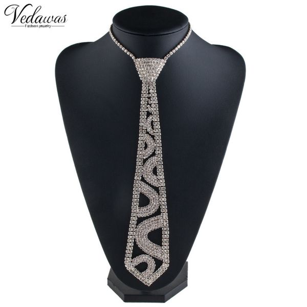 

vedawas new design tie shaped maxi statement necklace women luxury females collar choker rhinestone necklace 1489, Silver