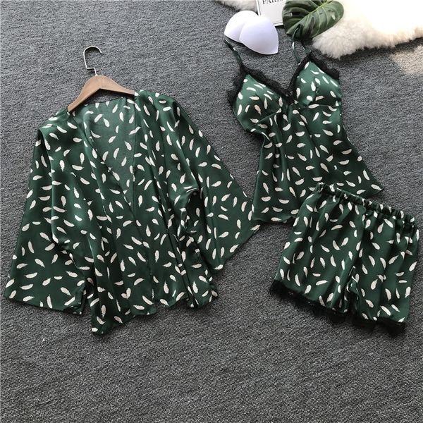 

летние женщины пижамы наборы сексуальный шелковый атлас пижамы 3 три части набор пижамы белье нижнее белье пижамы пижамы, Blue;gray