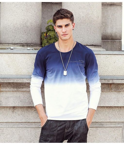 

mens t shirts fashion o neck casual long sleeve t shirt gradient band clothing t shirt homme funny, White;black