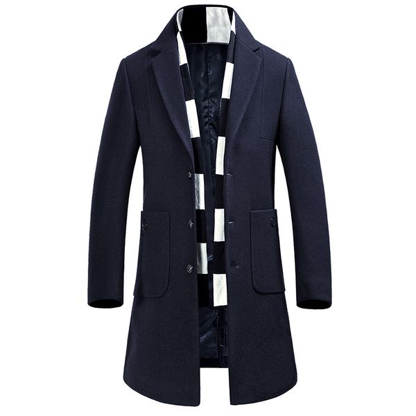 

2017 new casual long casaco inverno masculino slim detachable scarf chaquetas y abrigos largos invierno wool, Black