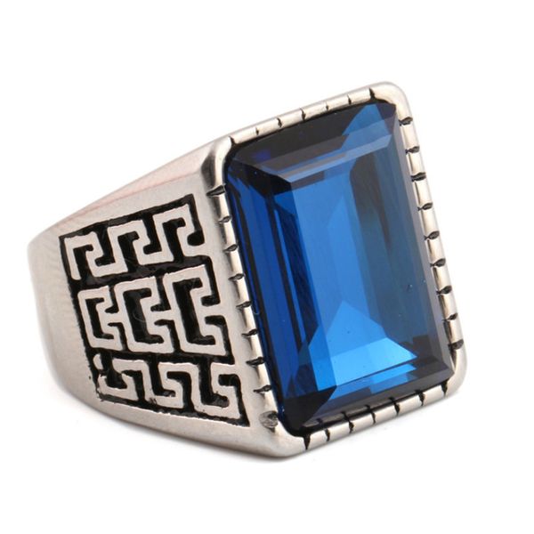 

stainless steel cluster rings fashion finger rings elegant red blue square rhinestone geometric vintage mens ring jewelry, Golden;silver