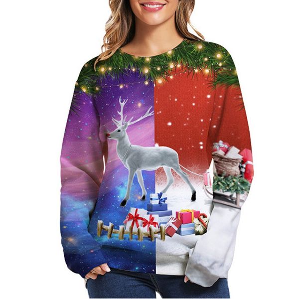 

christmas sweatshirt women 3d print pullover sweatshirt no hood long sleeve casual loose female pullove, Black