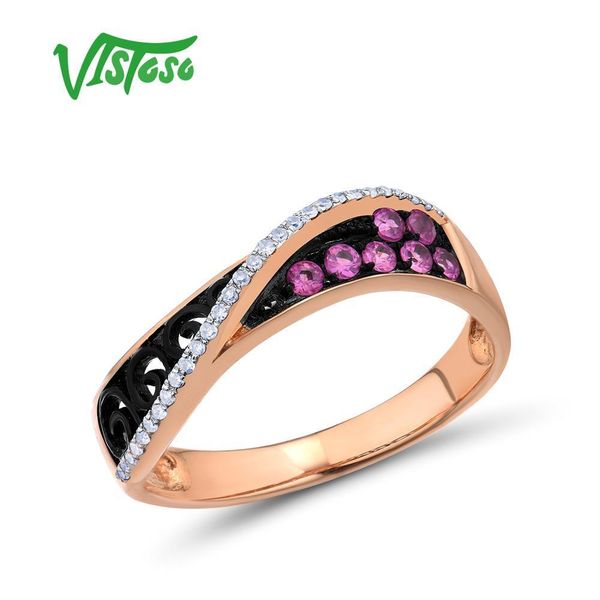 

vistoso gold rings for women genuine 14k 585 rose gold ring sparkling diamond pink sapphire hollow rhyme linetrendy fine jewelry j190714, Slivery;golden