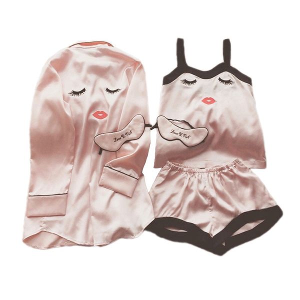 

4 pieces pink pajamas of the shorts suit eye mask sleeping clothes -xl size, Blue;gray