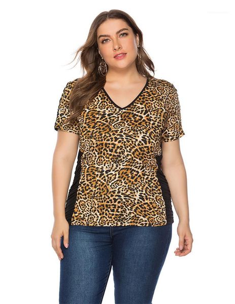 

designer tshirts fashion plus size summer short sleeve womens tees casual females clothing leopard panelled womens, White