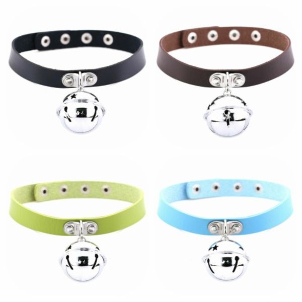 

collar chain bell choker durable comfortable to wear gothic necklace leather lady punk rivet tinkle buckle gifts that women love, Silver