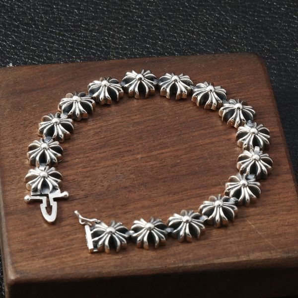 

925 sterling silver vintage jewelry American Europe handmade designer antique silver crosses charm link chain bracelets for men and women