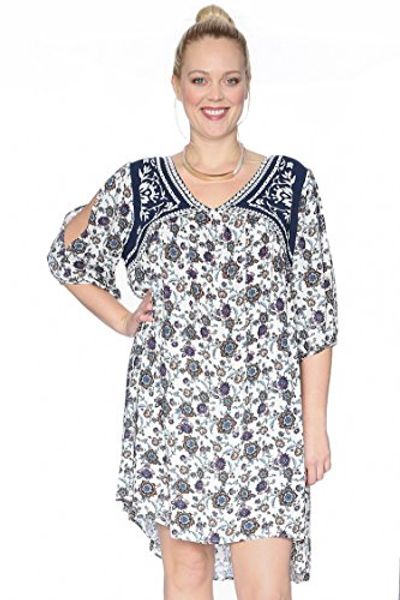 

grayson shop plus size vintage embroidered slit sleeve dress, Black;gray