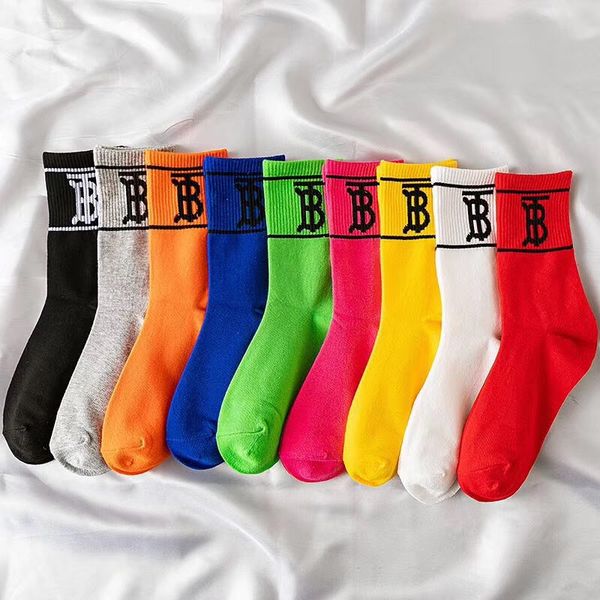 Compre Calcetines De Color Caramelo Con Medias De Marca De Moda De Es Para Mujeres Niñas Calcetines Largos De Calle Larga Con Estampado De Letra B A