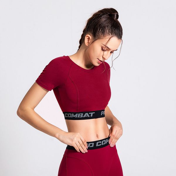

спорт топы женщины письмо версия для печати дизайн crop top с pad high impact йога жилет завитка-обнажая короткие рукава workout gym wear fe, White;red