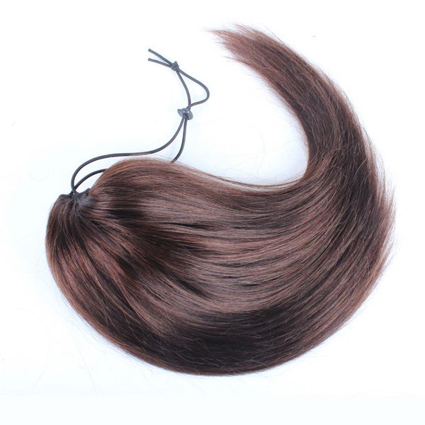 Human Ponytail Straight Hair Brazilian Peruvian Straight Wave Clip