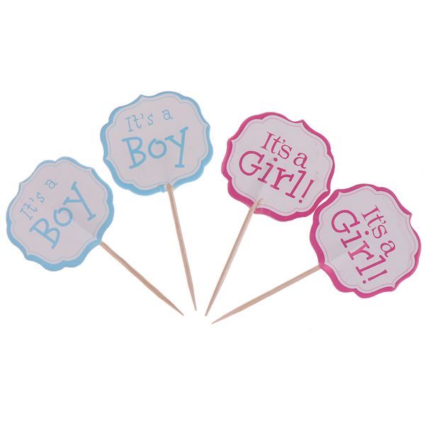 

24pcs baby shower party it's a boy/it's a girl cupcake ers decorate kids favors birthday blue pink cake ers with sticks