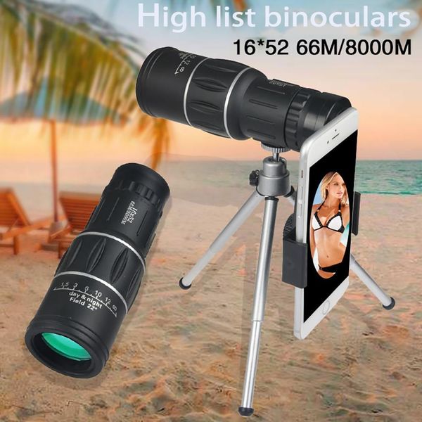 

monocular telescope 16x52 hd high power prism 52mm wide lens waterproof w/ night vision outdoor travel hiking watching