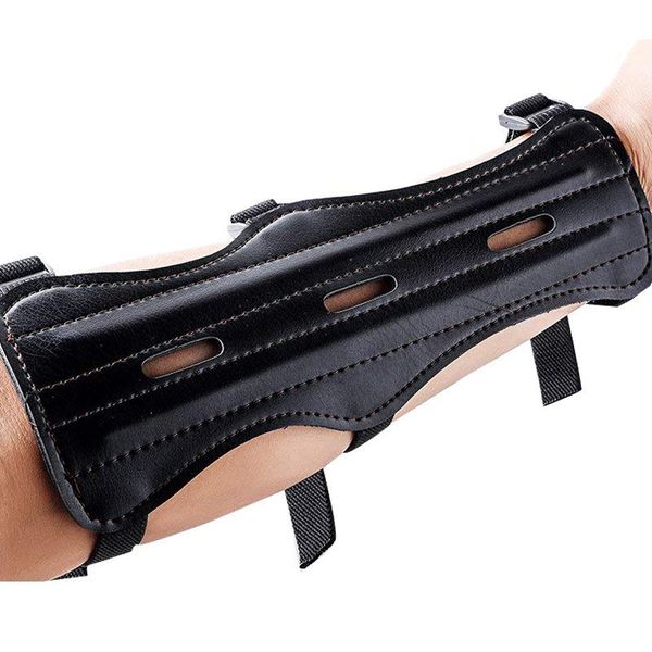

archery arm guard shooting protection safe guard leather with 3 adjustable straps, Black;gray