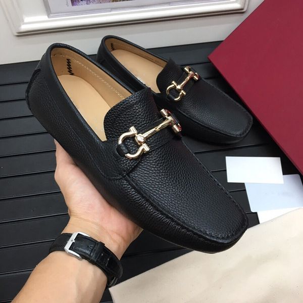 

leather casual shoes slip on mens chain sliver metal genuine leather square toe business loafers fashion ribbon male breathable moccasin dri, Black
