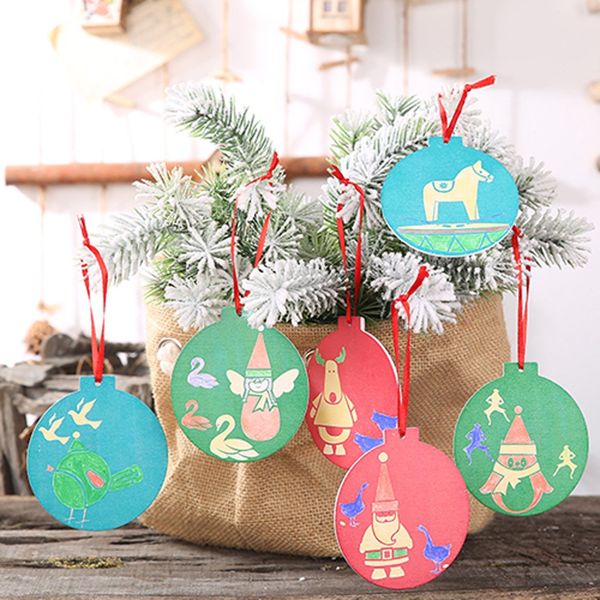 

1 set christmas wooden diy tree hangs decoration mini santa claus ornament christmas tree bells decoration st04
