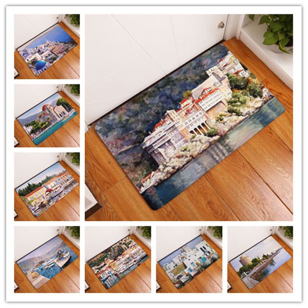 Vintage Europe Fishing Boat Pier Painting Mat Bath Carpet Decorative Anti Slip Mats Room Car Floor Bar Rugs Door Home Decor Gift Replacement Cushions