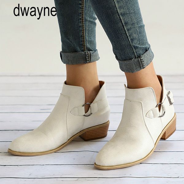 

autumn female ankle boots women low heel shoes buckle clog heels plus size casual slip on short boot oncise footwear fgb78, Black