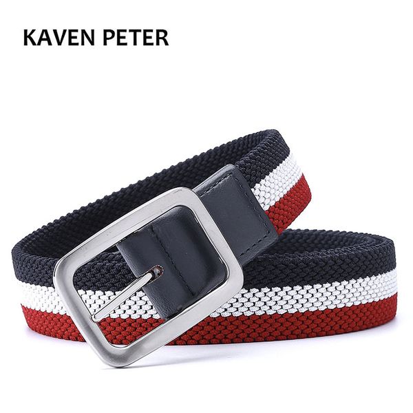 

fashion the luxury gentleman belt without holes men's elastic reversible belt with mixed color stretch woven canvas belt t200615, Black;brown