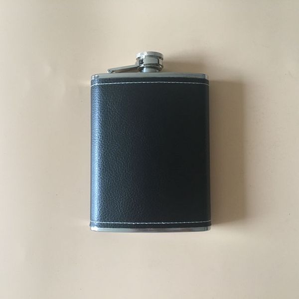 

pu leather hip flask stainless steel 8oz outdoor portable flagon black leather flask