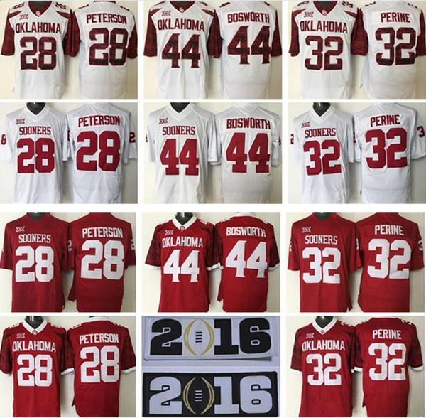 

ncaa oklahoma sooners college 28 adrian peterson football jerseys 32 samaje perine 44 brian bosworth 2016 orange bowl patch, Black