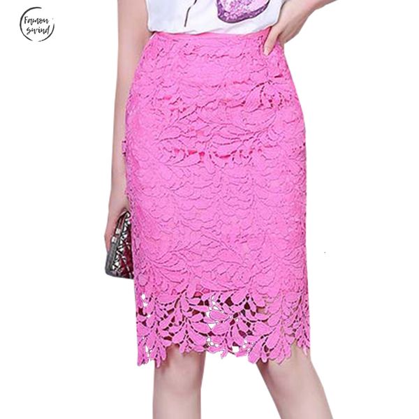 

кружева юбка женщины elegant лето высокой талией юбки мода корейский стиль выдалбливают офис одежда женская женский, Black