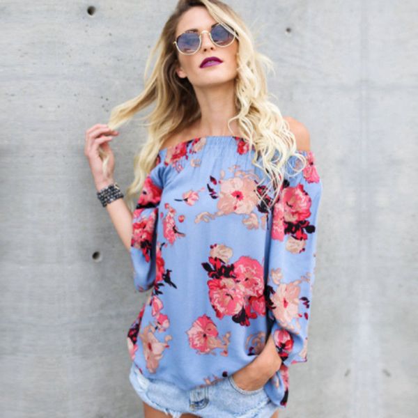 

Women Off Shoulder Blouse Loose Casual Shirt women summer short Sleeve Bardot Top Size 6-14