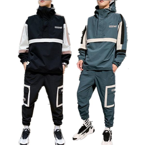 

men's sports suits loose printing casual jacket+sports pants 2pcs autumn suit zipper black fashion jogging track suit, Gray