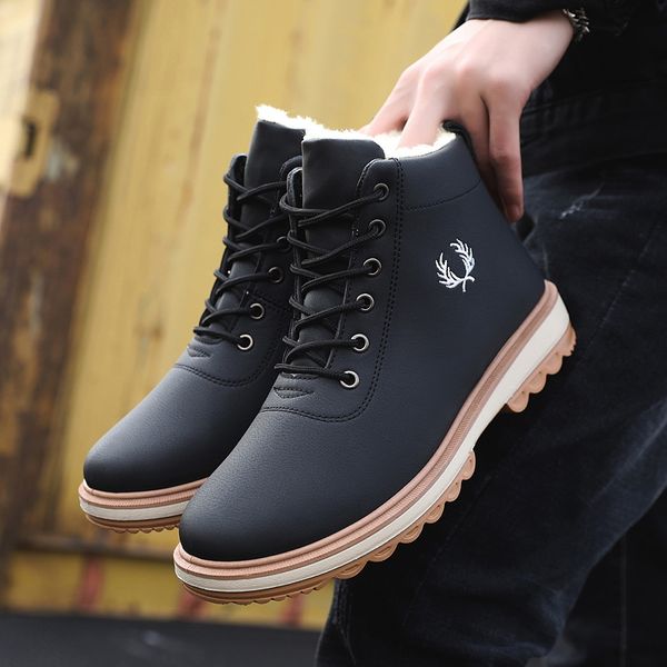 

winter new plus velvet high to help casual leather shoes to keep warm men's shoes fashion trend tooling winter boots, Black